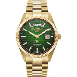 Roamer Primeline Daydate II Ανδρικό Ρολόι Αυτόματο με Χρυσό Μεταλλικό Μπρασελέ 981666487550