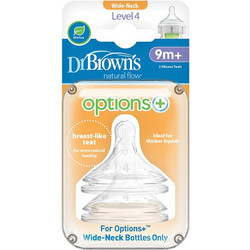 Dr. Brown's Natural Flow Options+ Θηλή Σιλικόνης για Μπιμπερό 9m+ Γρήγορης Ροής με Φαρδύ Λαιμό 2τμχ