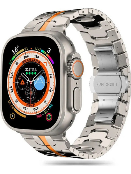 Tech-Protect Stainless Line Λουράκι Μεταλλικό Silver / Orange (Apple Watch 42 / 44 / 45 / 49mm)