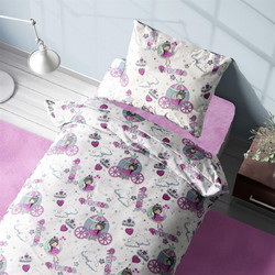 Dimcol Σετ Παιδικά Σεντόνια Μονά Βαμβακερά 160x240 Princess 389 White/Lila 3τμχ