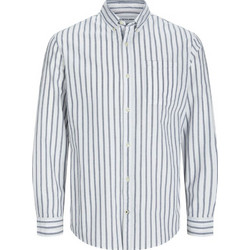 Jack & Jones Ανδρικό Πουκάμισο Βαμβακερό Ριγέ Μακρυμάνικο Κανονική Γραμμή με Mao Γιακά Μπλε 12190444