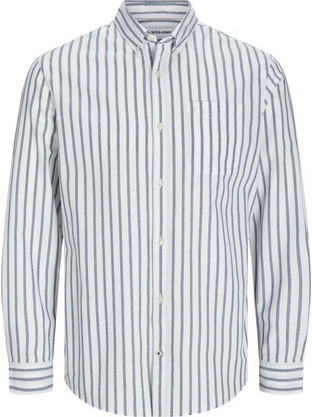 Jack & Jones Ανδρικό Πουκάμισο Βαμβακερό Ριγέ Μακρυμάνικο Κανονική Γραμμή με Mao Γιακά Μπλε 12190444
