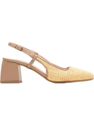 Mortoglou Kelsey Γόβες Slingback Δερμάτινες με Χοντρό Χαμηλό Τακούνι Μπεζ 520