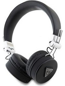 Guess PU Grained Triangle Logo ENC Ασύρματα Bluetooth Ακουστικά On Ear Μαύρα