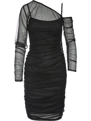 Lynne Midi Φόρεμα για Γάμο / Βάπτιση Ντραπέ Μαύρο 052-511050-80