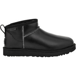 UGG Γυναικεία Μποτάκια Δερμάτινα Μαύρα Αδιάβροχα με Γούνα 1163490-0071
