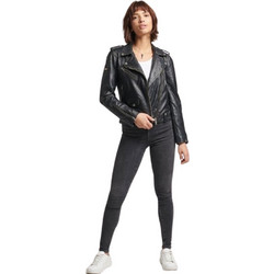 Superdry Γυναικείο Μπουφάν Δερματίνη Κοντό Μαύρο W5011777A-02A