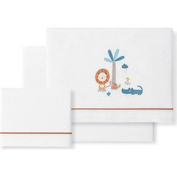 Interbaby Leon Σετ Βρεφικά Σεντόνια Λίκνου Βαμβακερά 50x80 White/Orange