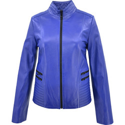 Leather 100 Γυναικείο Μπουφάν Δερμάτινο Μακρύ Royal Blue 07-W-ZIP-EC