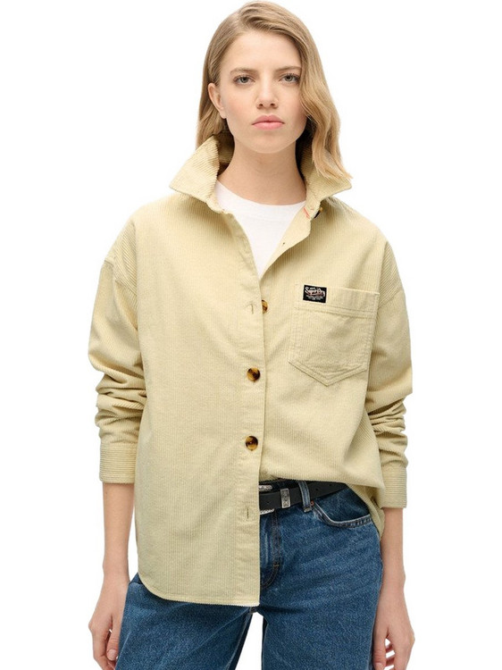 Superdry Μακρυμάνικο Γυναικείο Πουκάμισο Κοτλέ Mονόχρωμο Μπεζ W4010450A-9SH