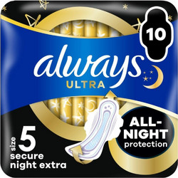 Always Ultra Secure Night Extra Μέγεθος 5 Σερβιέτες με Φτερά για Αυξημένη Ροή 10τμχ