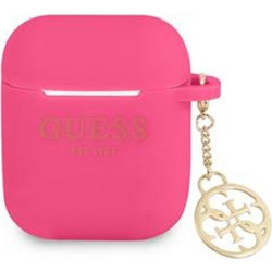 Guess Gold Logo Θήκη Σιλικόνης για Apple AirPods 1 / 2 Φούξια