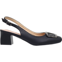 Blondie Ανατομικές Γόβες Slingback Δερμάτινες με Χοντρό Χαμηλό Τακούνι Μαύρες 71-009