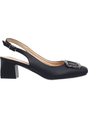 Blondie Ανατομικές Γόβες Slingback Δερμάτινες με Χοντρό Χαμηλό Τακούνι Μαύρες 71-009