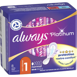 Always Platinum Normal Μέγεθος 1 Σερβιέτες με Φτερά για Κανονική Ροή 3 Σταγόνες 8τμχ