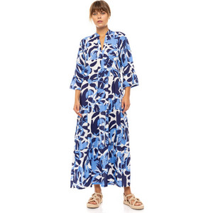 Pink Label Maxi Καλοκαιρινό Καθημερινό Φόρεμα Μεταξωτό Μπλε B572 Pink Label Maxi Καλοκαιρινό Καθημερινό Φόρεμα Μεταξωτό Μπλε B572