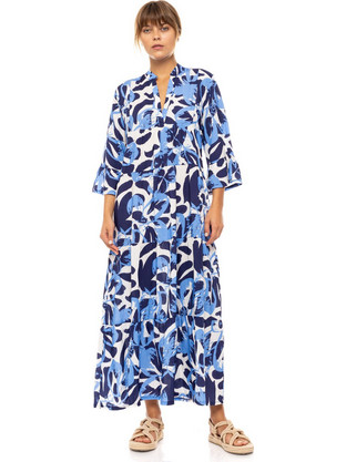 Pink Label Maxi Καλοκαιρινό Καθημερινό Φόρεμα Μεταξωτό Μπλε B572