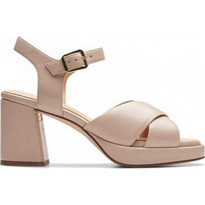 Clarks Ritzy 75 Rae Γυναικεία Πέδιλα Δερμάτινα Nude με Χοντρό Ψηλό Τακούνι και Φιάπα 26176330