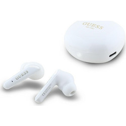 Guess Flat Classic Logo White Ακουστικά Bluetooth Earbud Ανθεκτικά στο Νερό