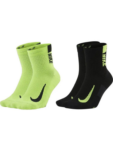 Nike Multiplier Ανδρικές Κάλτσες Ψηλές με Σχέδια Lime Μαύρες 2Pack SX7557-903