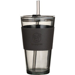 Ocean Ποτήρι Γυάλινo με Καλαμάκι Black Galifas Μαύρο 400ml GPS-770854-3