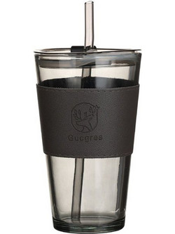 Ocean Ποτήρι Γυάλινo με Καλαμάκι Black Galifas Μαύρο 400ml GPS-770854-3