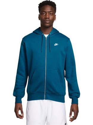 Nike Ανδρική Ζακέτα Φούτερ με Κουκούλα και Φερμουάρ Πετρόλ FN3861-301