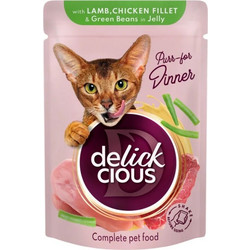 Delickcious Puss-for Dinner with Lamb, Chicken Fillet & Green Beans in Jelly 85gr