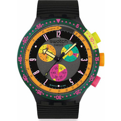 Swatch Neon Seppia Ανδρικό Ρολόι Χρονογράφος με Μαύρο Καουτσούκ Λουράκι SB02B104