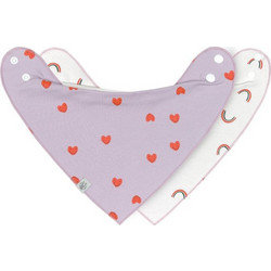 Laessig Happy Rascals Heart Σετ Αδιάβροχες Σαλιάρες Μπαντάνα Υφασμάτινες με Κουμπί Λευκή Λιλά 2τμχ