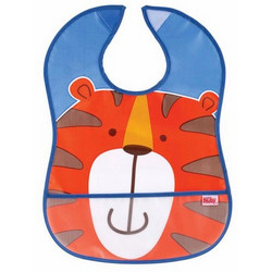 Nuby Tiger Αδιάβροχη Σαλιάρα με Αυτοκόλλητο & Τσέπη 3m+ Μπλε
