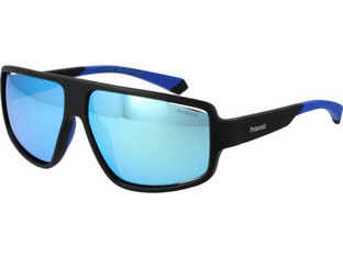 Polaroid Eyewear PLD7054/S 0VK5X Ανδρικά Γυαλιά Ηλίου Μάσκα Κοκάλινα Μαύρα με Μπλε Φακό