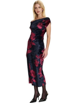 Ale Midi Φόρεμα για Γάμο / Βάπτιση Floral Βελούδινο Μαύρο 82023819