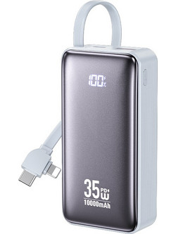 WK WP-61 Power Bank 10000mAh 35W με Θύρα USB-A & Θύρα USB-C Quick Charge 3.0 & Power Delivery Blue