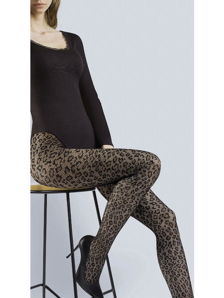 Gabriella Διχτυωτό Καλσόν Animal Print Μαύρο KABARETTE-LEO