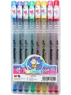 M&G Festival Σετ Στυλό Gel 1mm Πολύχρωμο με Glitter 8τμχ AGP13174