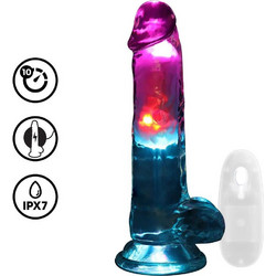 Shots RealRock Vibrating Straight Cock with Balls Ρεαλιστικός Δονητής για Ζευγάρια με Τηλεχειριστήριο 19.5cm Μπλε Ροζ