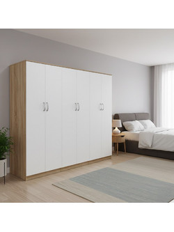 Pakoworld Εξάφυλλη Ντουλάπα Ρούχων Λευκή 240x42x180cm 383-000228
