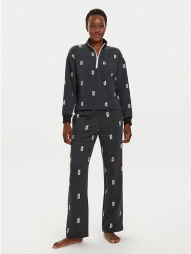 DKNY City Ready Σετ Γυναικείες Πιτζάμες Χειμωνιάτικες Βαμβακερές Ανθρακί YI90018