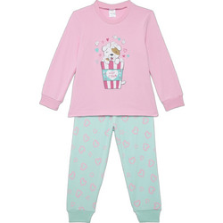 Pretty Baby Pop Corn Παιδική Πιτζάμα Βαμβακερή Χειμωνιάτικη Ροζ Πράσινο Mint 69206