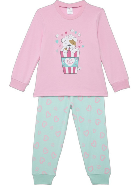Pretty Baby Pop Corn Παιδική Πιτζάμα Βαμβακερή Χειμωνιάτικη Ροζ Πράσινο Mint 69206