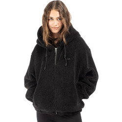 District75 Γυναικεία Ζακέτα Fleece Κοντή με Κουκούλα και Φερμουάρ Μαύρη 225WJA-628-071