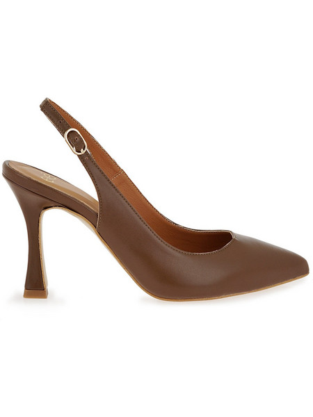 Exe Γόβες Slingback Δερμάτινες με Λεπτό Ψηλό Τακούνι Καφέ W416J3695-136