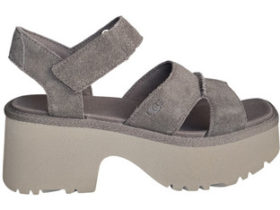 UGG New Heights Γυναικεία Πέδιλα Suede Ανθρακί με Χοντρό Χαμηλό Τακούνι 1167475-DNSS