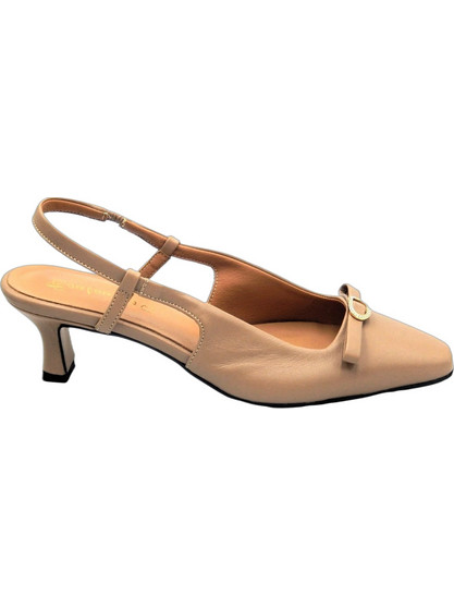 Toutounis Γόβες Slingback Δερμάτινες με Λεπτό Χαμηλό Τακούνι & Φιόγκο Μπεζ 2351012