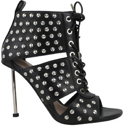 Alexander McQueen Γυναικεία Πέδιλα Δερμάτινα Μαύρα με Λεπτό Ψηλό Τακούνι 571678WHMUJ-1081