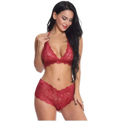 FMS Σετ Sexy Εσώρουχα See Through με Δαντέλα Κόκκινα E195033-013