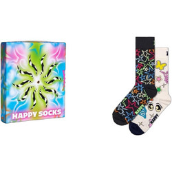 Happy Socks Spinning Wheel Ανδρικές Κάλτσες Ψηλές με Σχέδια Μπεζ Μαύρες 2Pack P001716-1000