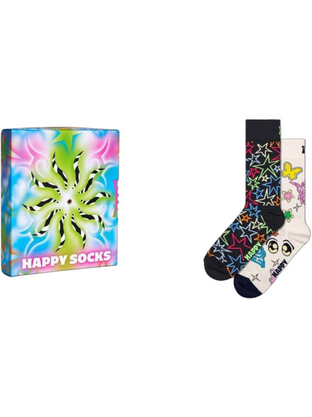 Happy Socks Spinning Wheel Ανδρικές Κάλτσες Ψηλές με Σχέδια Μπεζ Μαύρες 2Pack P001716-1000