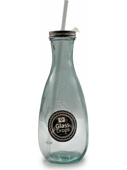 Ποτήρι Νερού Γυάλινo με Καλαμάκι Glass Drops 600ml 5927
